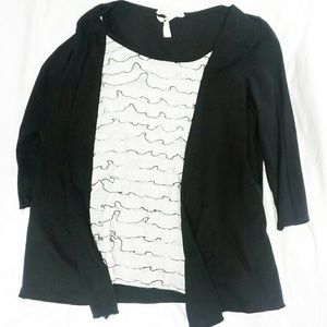 Janeric White & Black Ruffle Cardigan Top Set